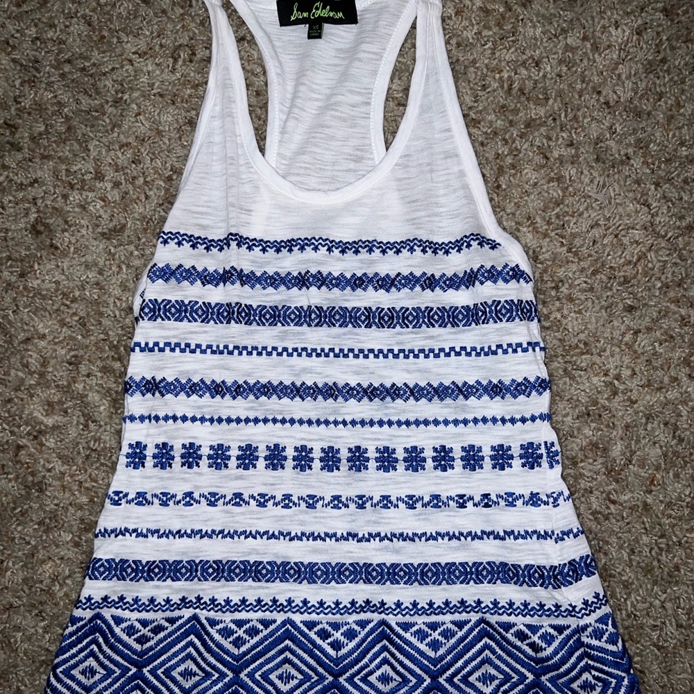 Sam Edelman Blue White Embroidered Tank Top Shirt size XS